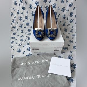 EUC MANOLO BLAHNIK HANGISI Blue Satin 70mm 36.5